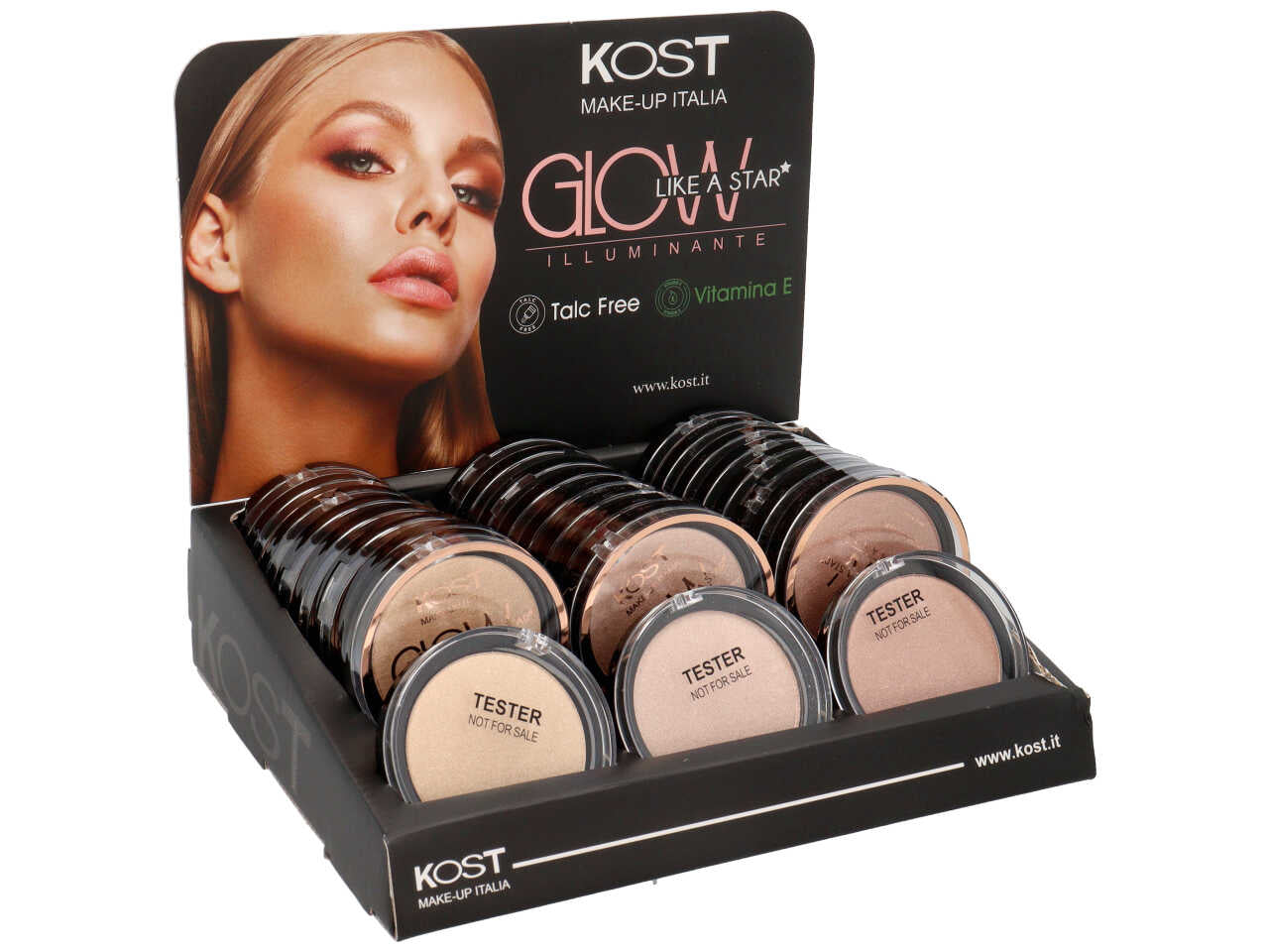 Display illuminante in polvere compatta glow like a star kost 01 24 pz + 3 tester | Kost