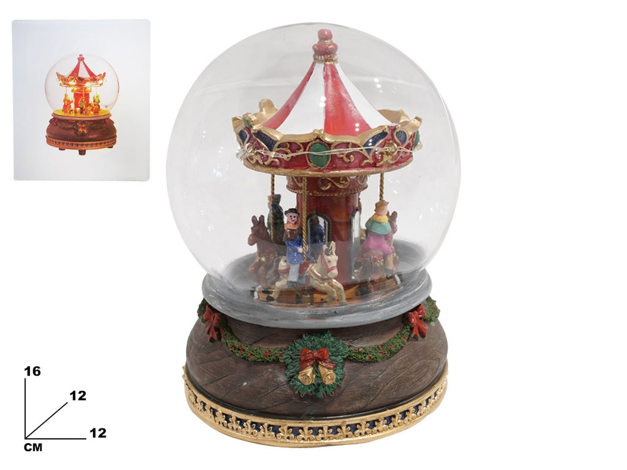Ampolla carrillon con giostra cavalli 12x12x16cm
