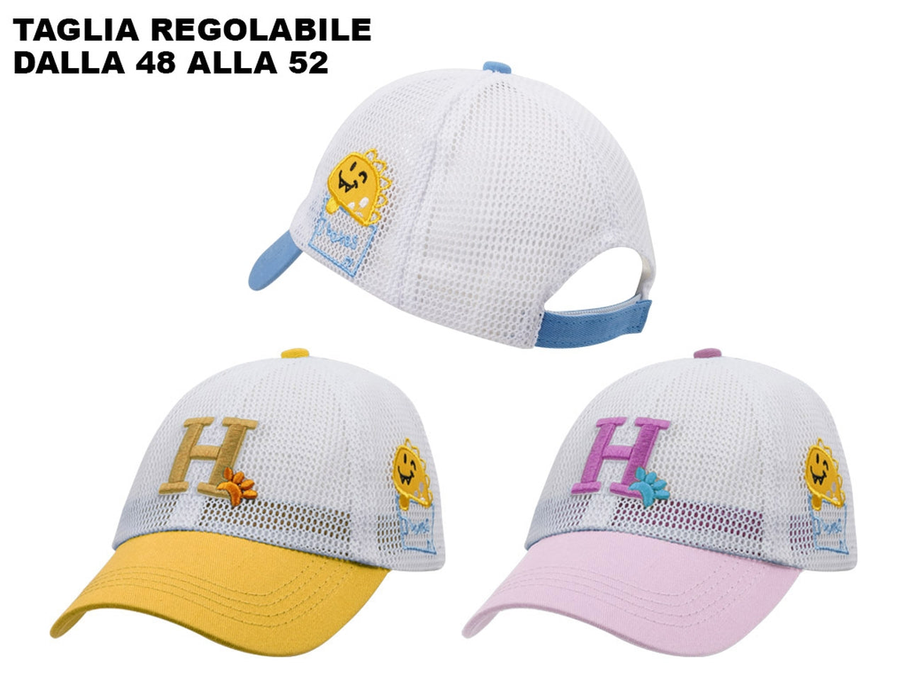 Cappellino visiera per bambini a rete in colori assortiti, taglia 48-52 - M@rea