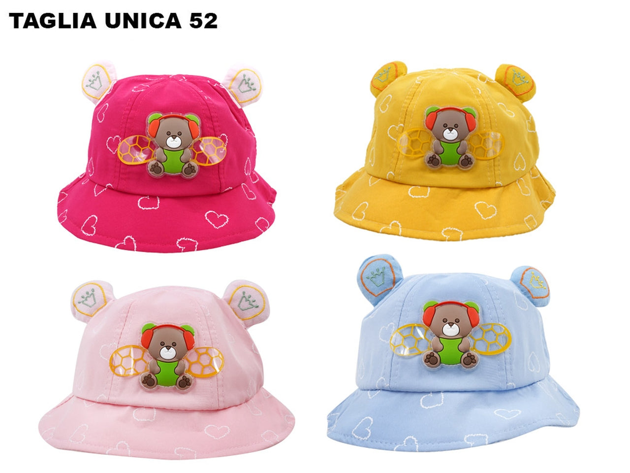 Cappellino pescatore per bambini con orsacchiotto in 4 colori - taglia 52 - M@rea"