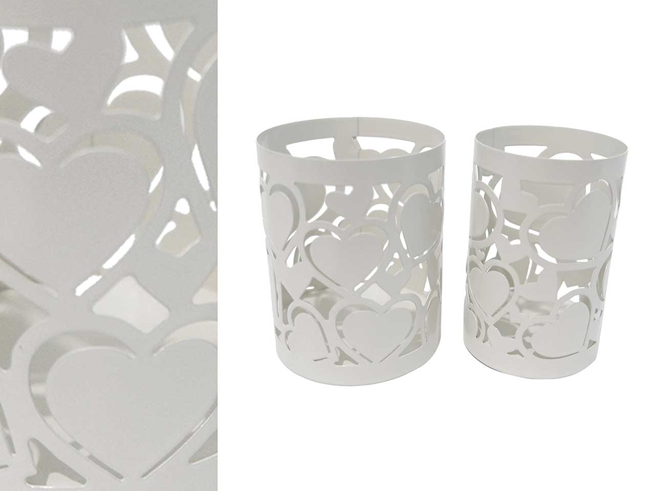 Porta candele shabby chic in ferro bianco con cuori, set 2 pezzi - Giardini di Marzo
