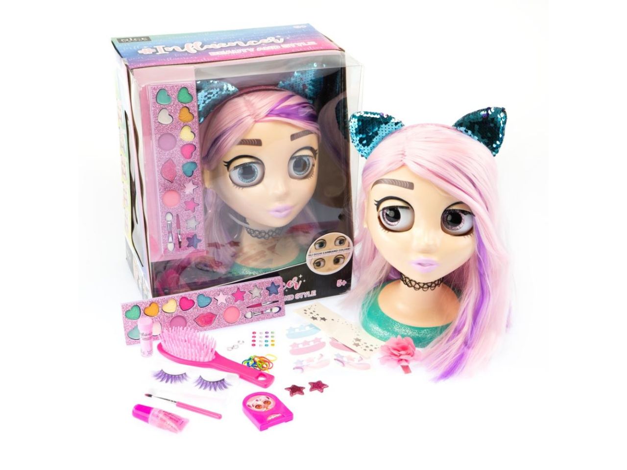 Influencer beauty and style, testina con accessori