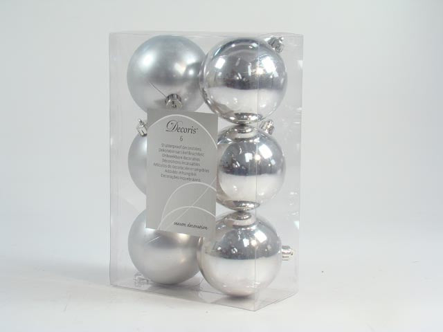 Palla di Natale 8cm in confezione da 6 pezzi argento lucido e opaco