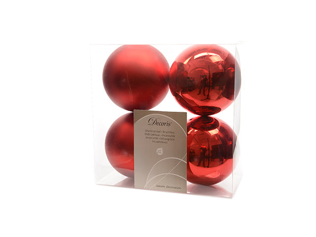Palle di natale infrangibili finitura licida e opaca colore rosso natalizio misura d.10cm - la confezione comprende 4 palle