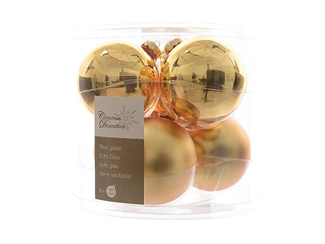 Palla vetro 8cm in confezione da 6 pezzi oro lucido e opaco