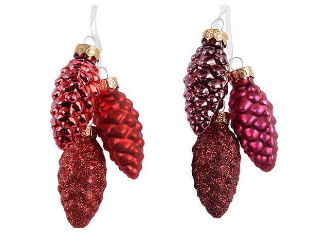 Pendente natalizio pigna rosso in vetro 2,5x6cm