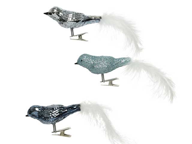 Pendente natalizio clip uccello blu in vetro - 3 pezzi