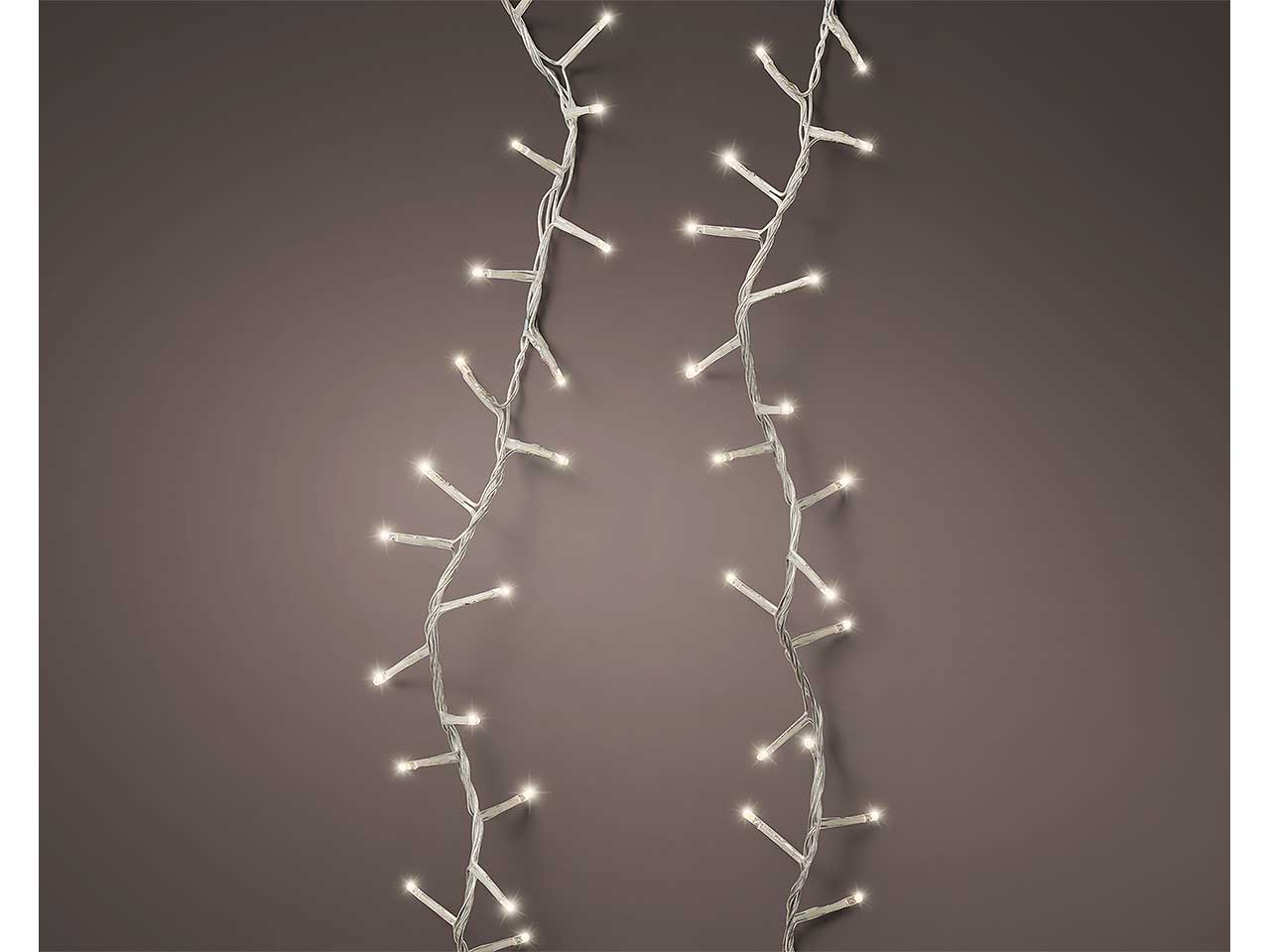 Catena luci 1500led bianco caldo 8 funzioni 34mt filo trasparente per uso interno/esterno