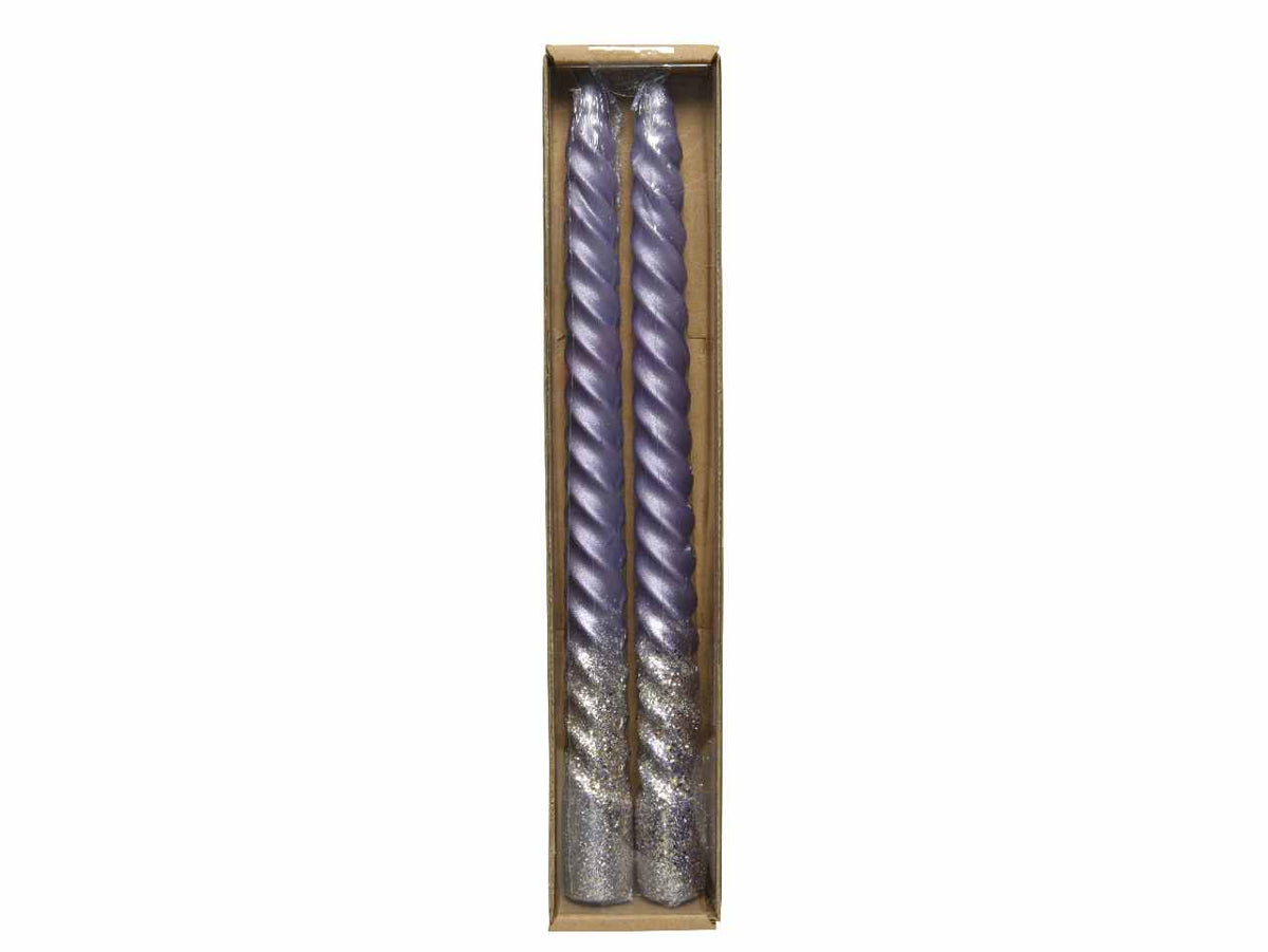 Candela torciglione 25cmxd.2,2cm lilla effetto metallico con glitter