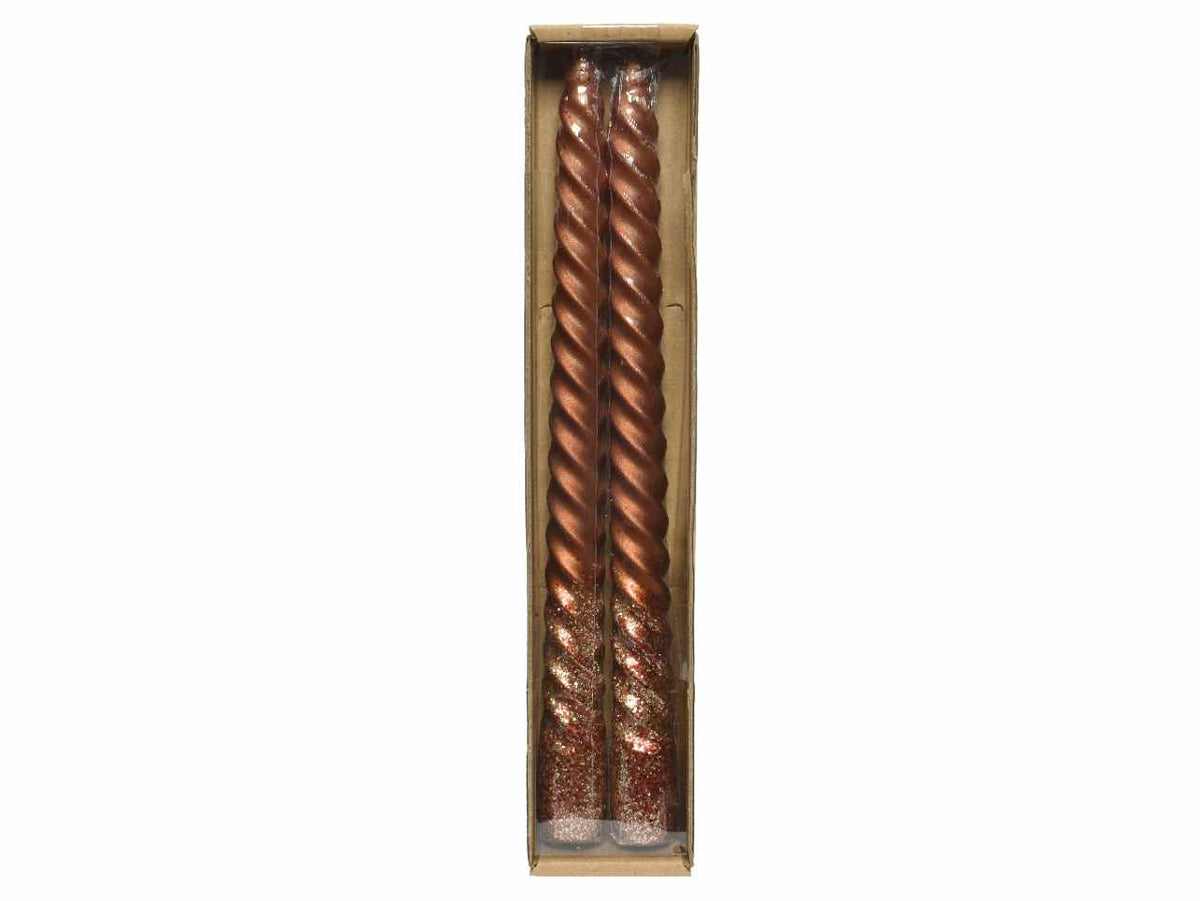 Candela torciglione 25cmxd.2,2cm rame effetto metallico con glitter