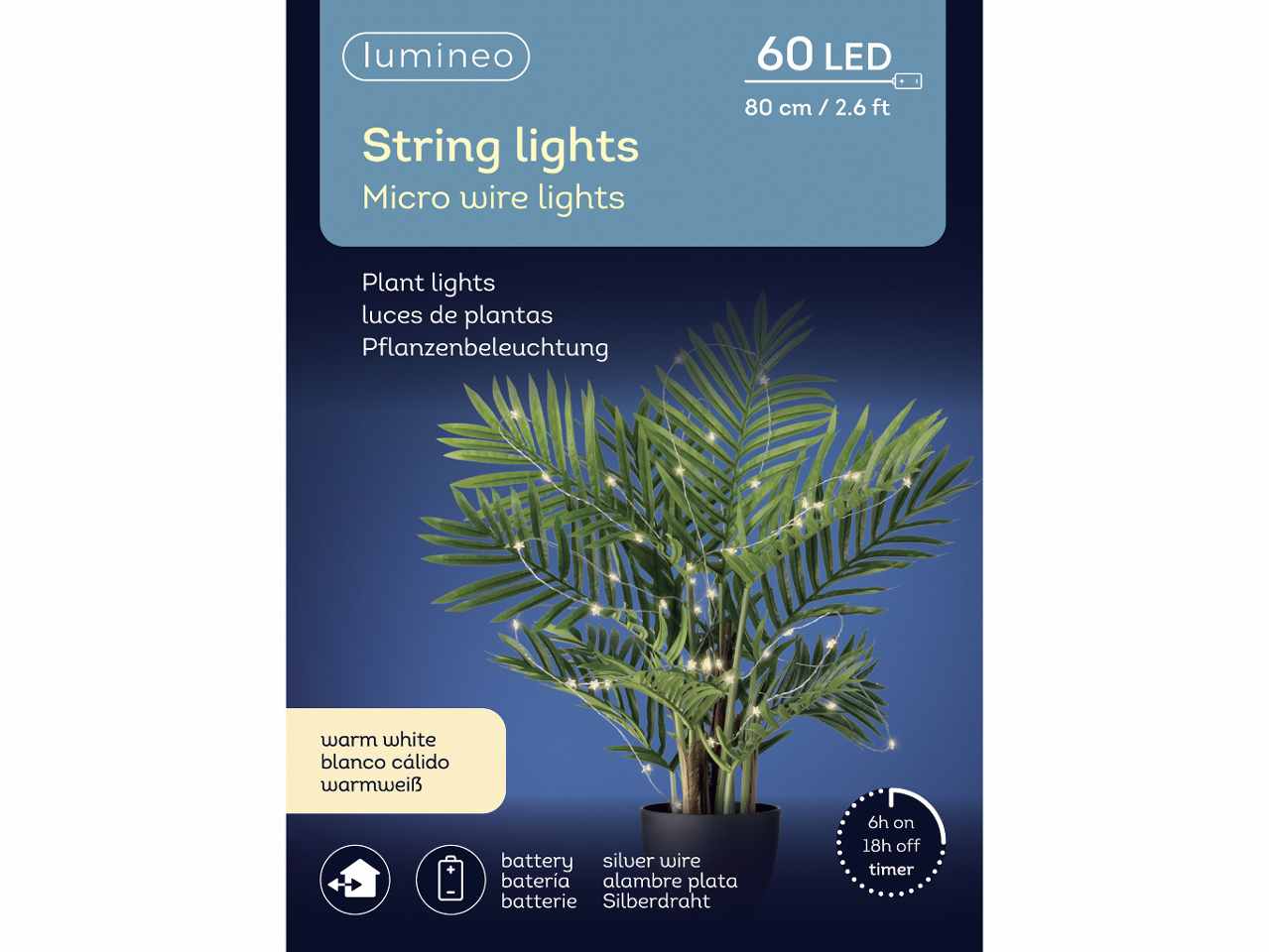 Catena luci 60 micro led 80cm bianco caldo con funzionamento a batteria uso esterno $