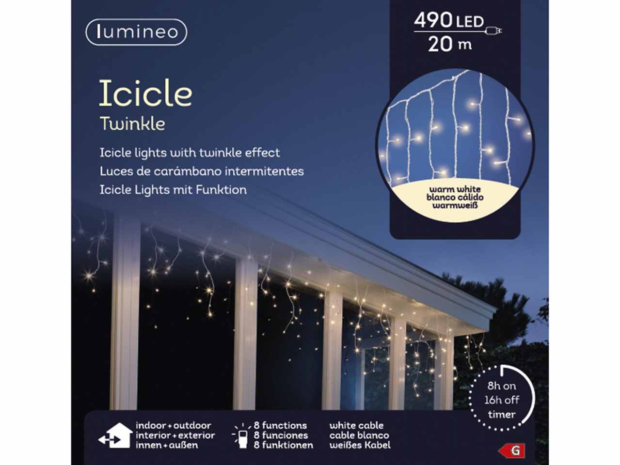 Tenda luci 490led bianco caldo con 8 funzioni 20mt h.50cm filo bianco per uso esterno
