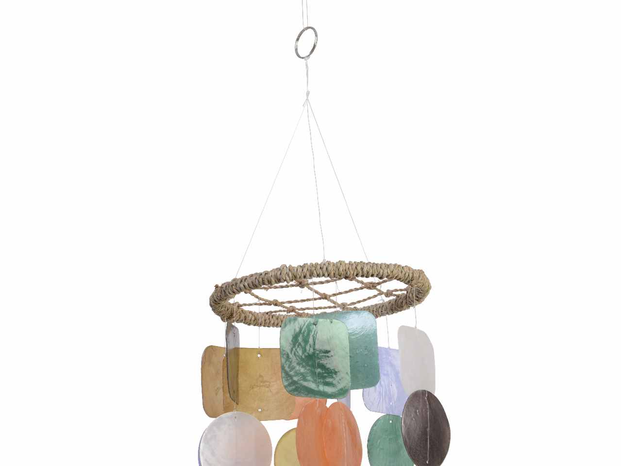 Appendino decorativo con conchiglie di varia forma da interno ed esterno con gancio e passante in nylon 14.5xh.48cm