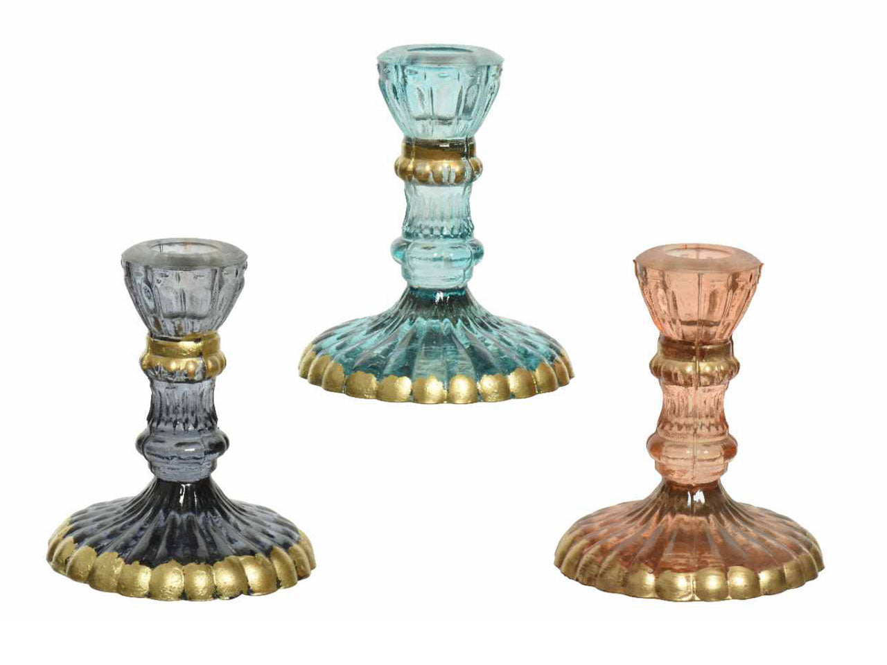 Portacandela in vetro e oro dipinto 3 colori assortiti 9xh.10cm
