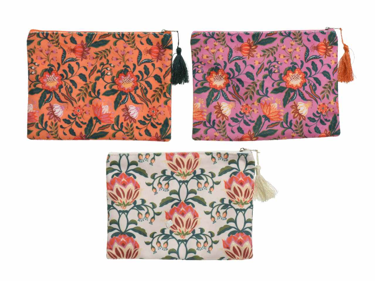 Borsa in velluto di poliestere rettangolare con nappa 3 colori assortiti 22xh.16.50cm