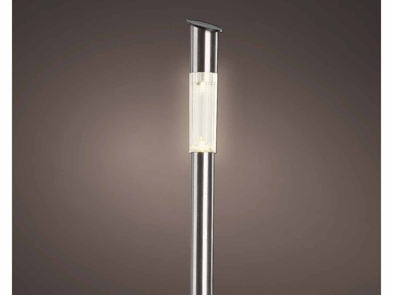 Paletto con pannello solare in acciaio inox chiaro con pannello capacità della batteria 200mah tensione 1,2v colore led bianco caldo emissione luminosa 1lm autonomia 6 ore con interruttore d.5xh.57cm $