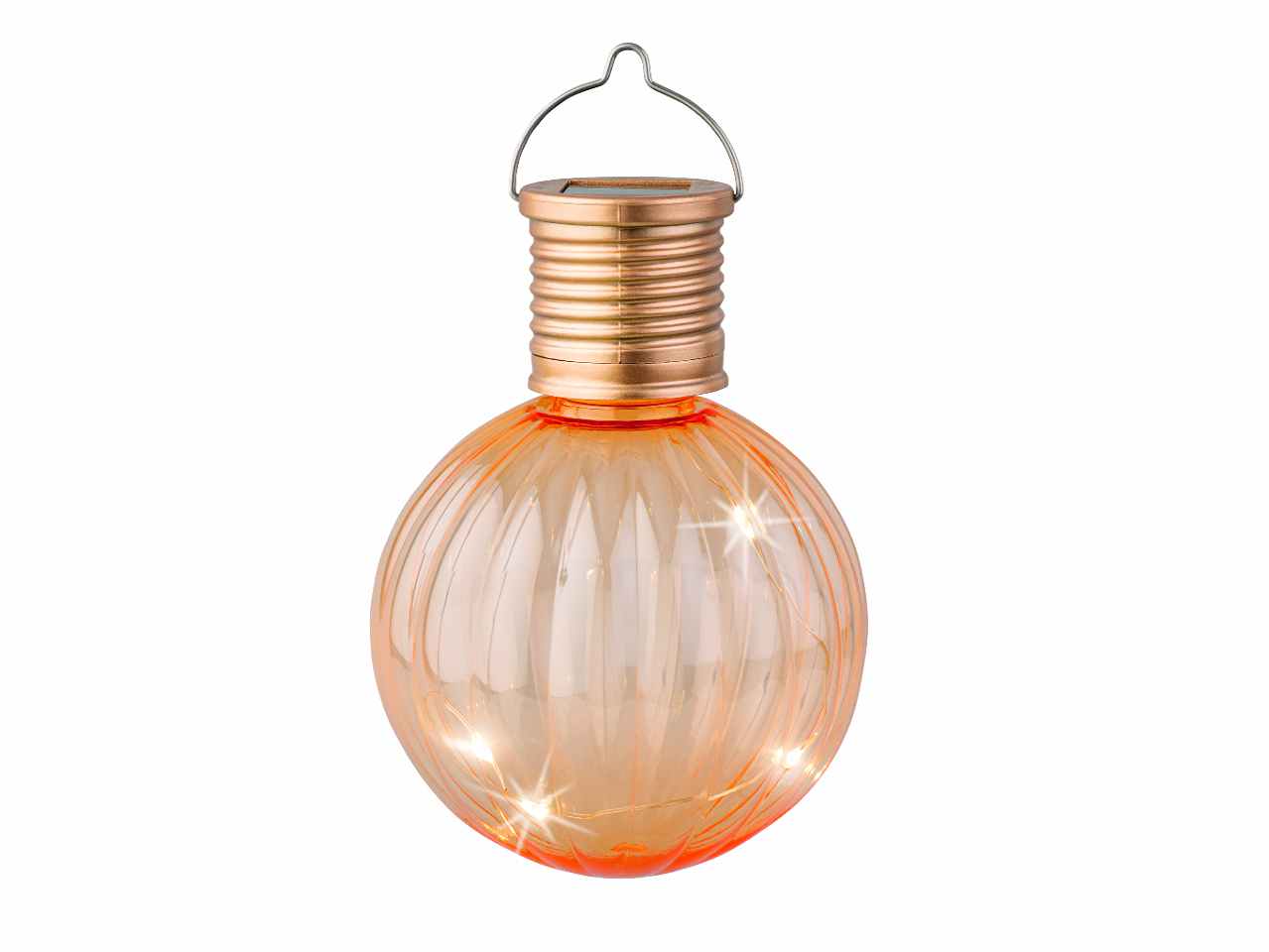 Lampadina solare in plastica con batteria da 40mah tensione 1,2v colore led bianco caldo bulbo rotondo autonomia 6 ore 4 colori assortiti d.8xh.11cm