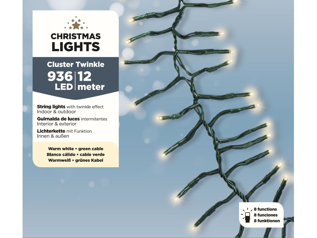 Catena di luci led a grappolo 1200cm effetto scintillio verde per uso esterno