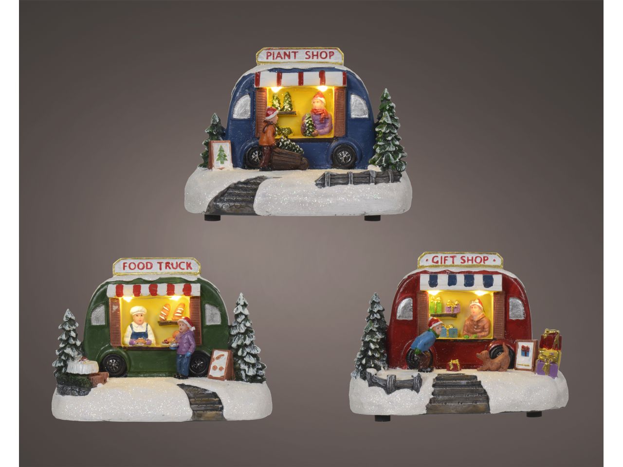 Scenario natalizio con micro led in poliresina per uso interno in 3 assortimenti colore bianco caldo misura lun.8cm x lar.14.5cm x alt.11cm micro 2