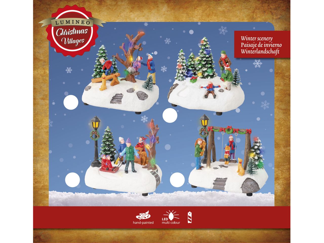 Scenario natalizia con led in poliresina per uso interno in 2 assortimenti colore multicolore misura lun.10cm x lar.13cm x alt.12cm micro 9