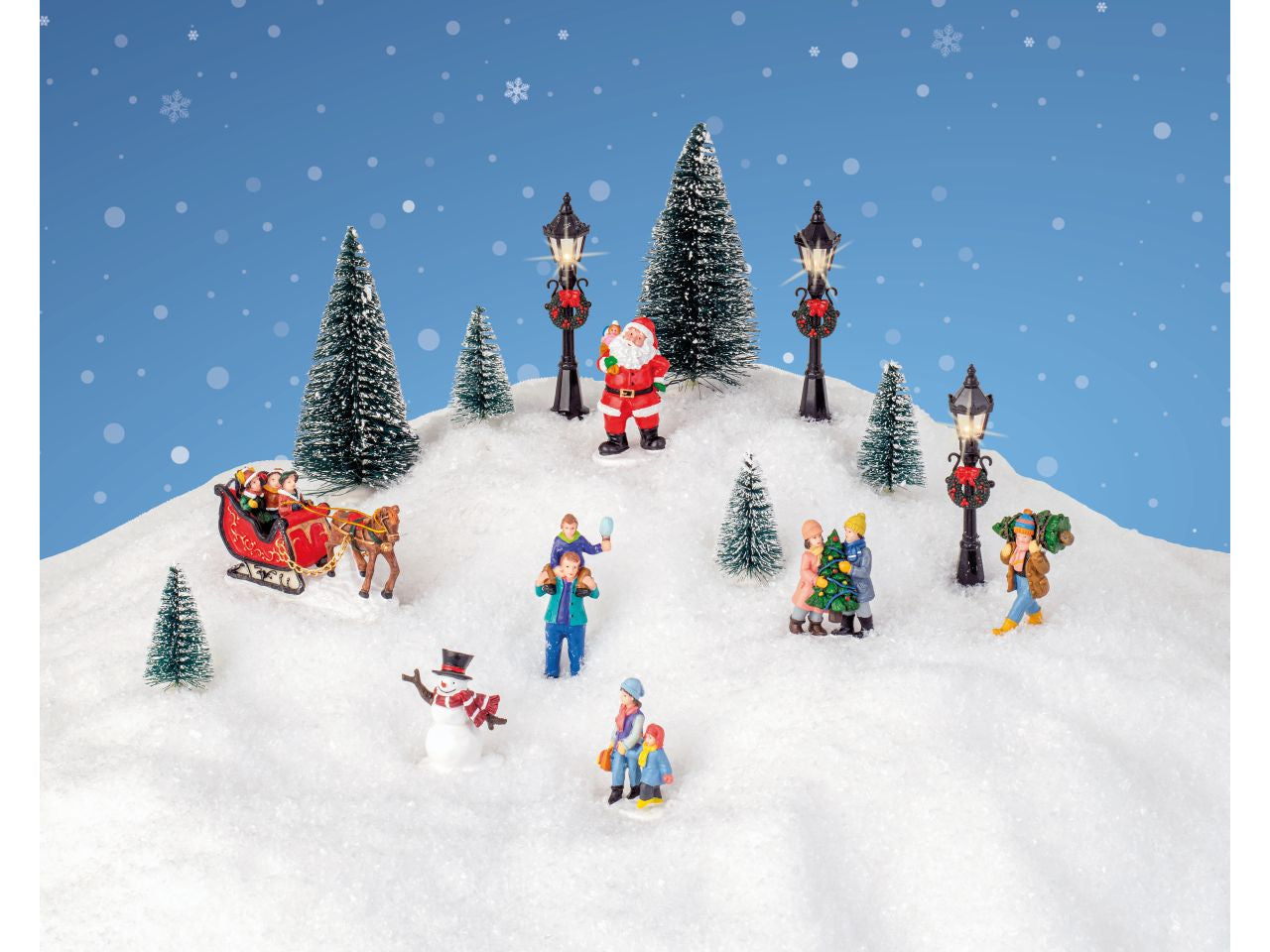 Statuine ambientazione natalizia con alberi e lampioni con led per uso interno colore multicolore misura alt.15cm
d.6cm 5mm 3