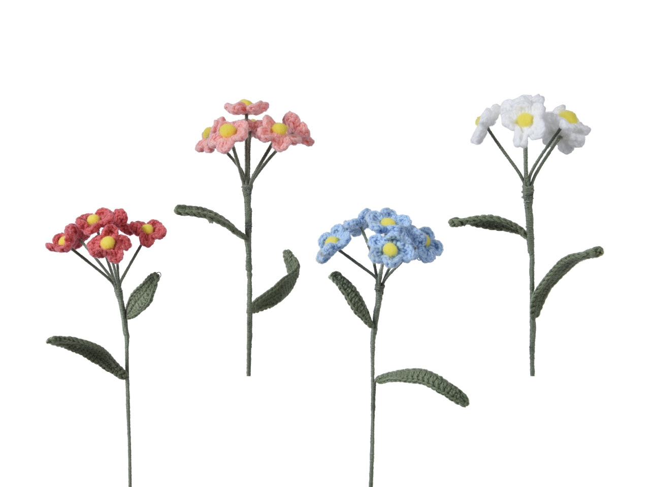 Fiore in poliestere lavorato a maglia 3x10xh.36cm - disponibile in 4 colori