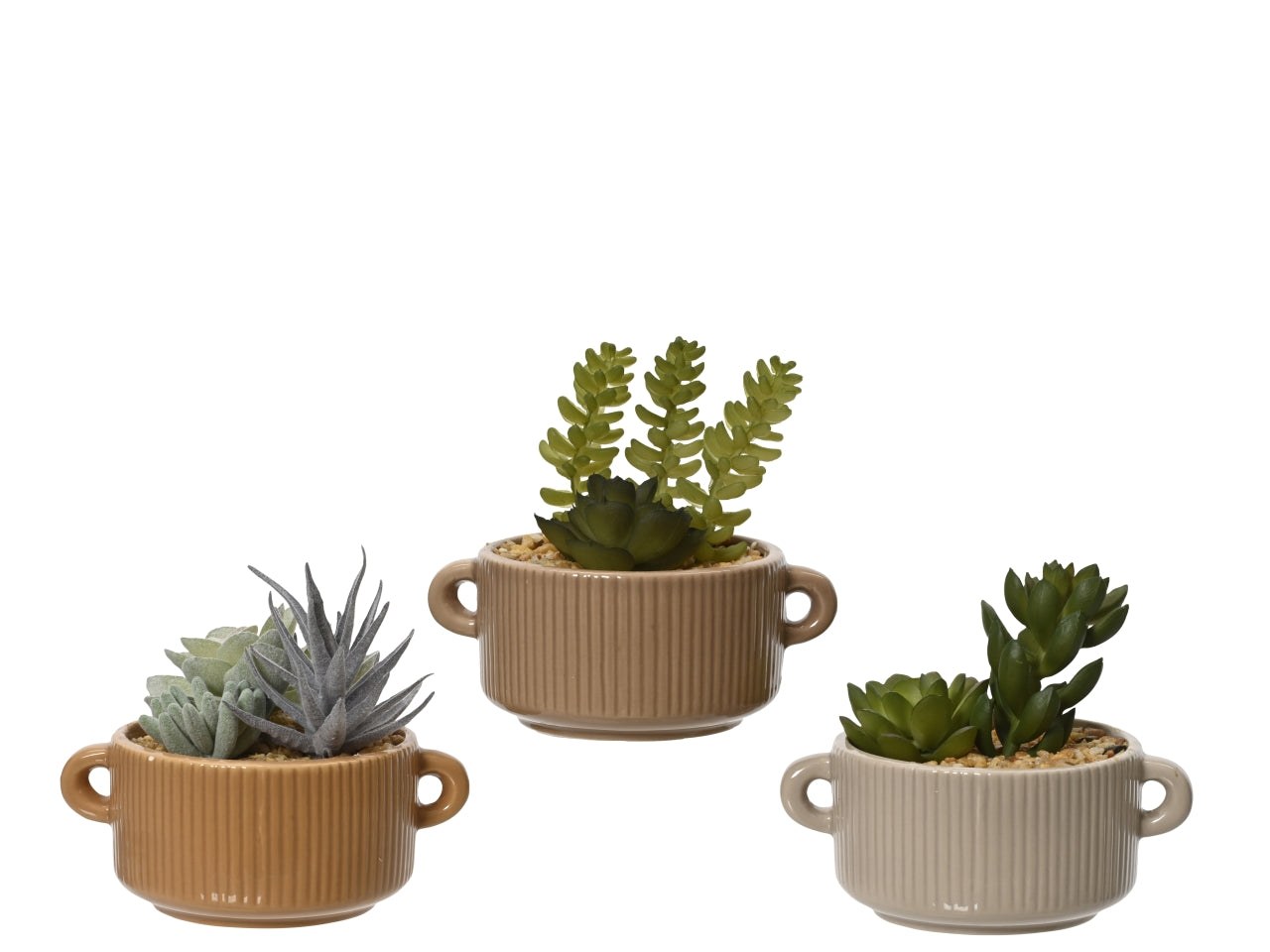 Pianta grassa finta piccola con vaso in ceramica, realistica con ciottoli di ghiaia - 4,5x8cm - Kaemingk