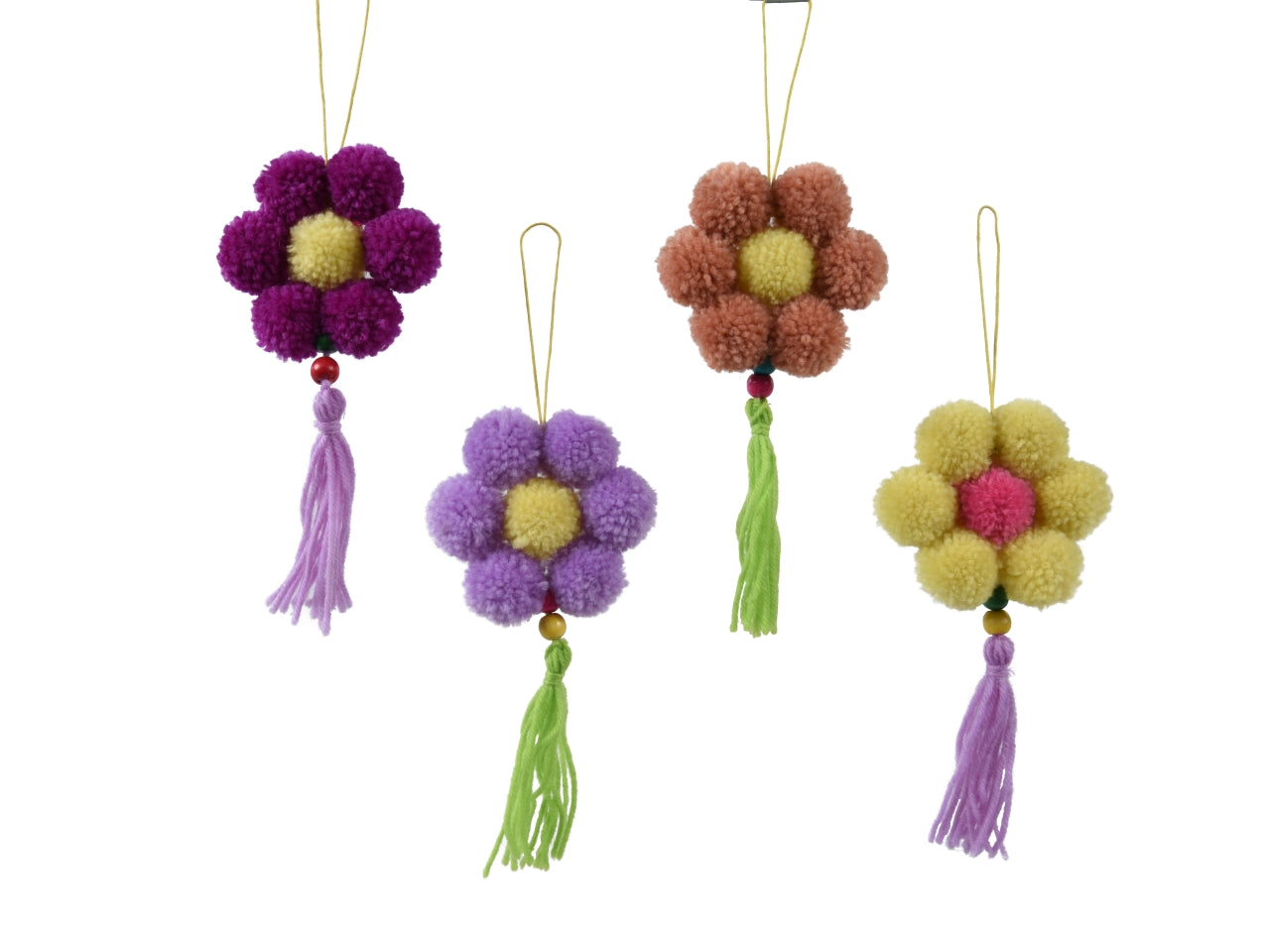 Appendino in poliestere a forma di fiore con nappa 10xh.20cm - disponibile in 4 colori