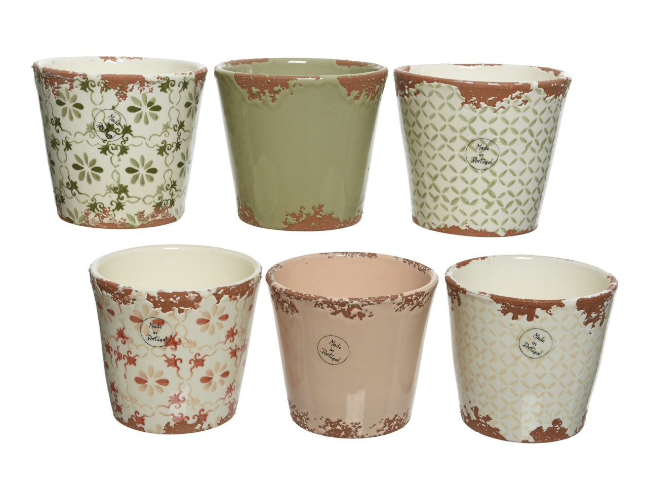 Vaso da arredo vintage in terracotta assortiti forma cilindrica - altezza 12,5 cm, diametro 14 cm, finitura lucida - Kaemingk