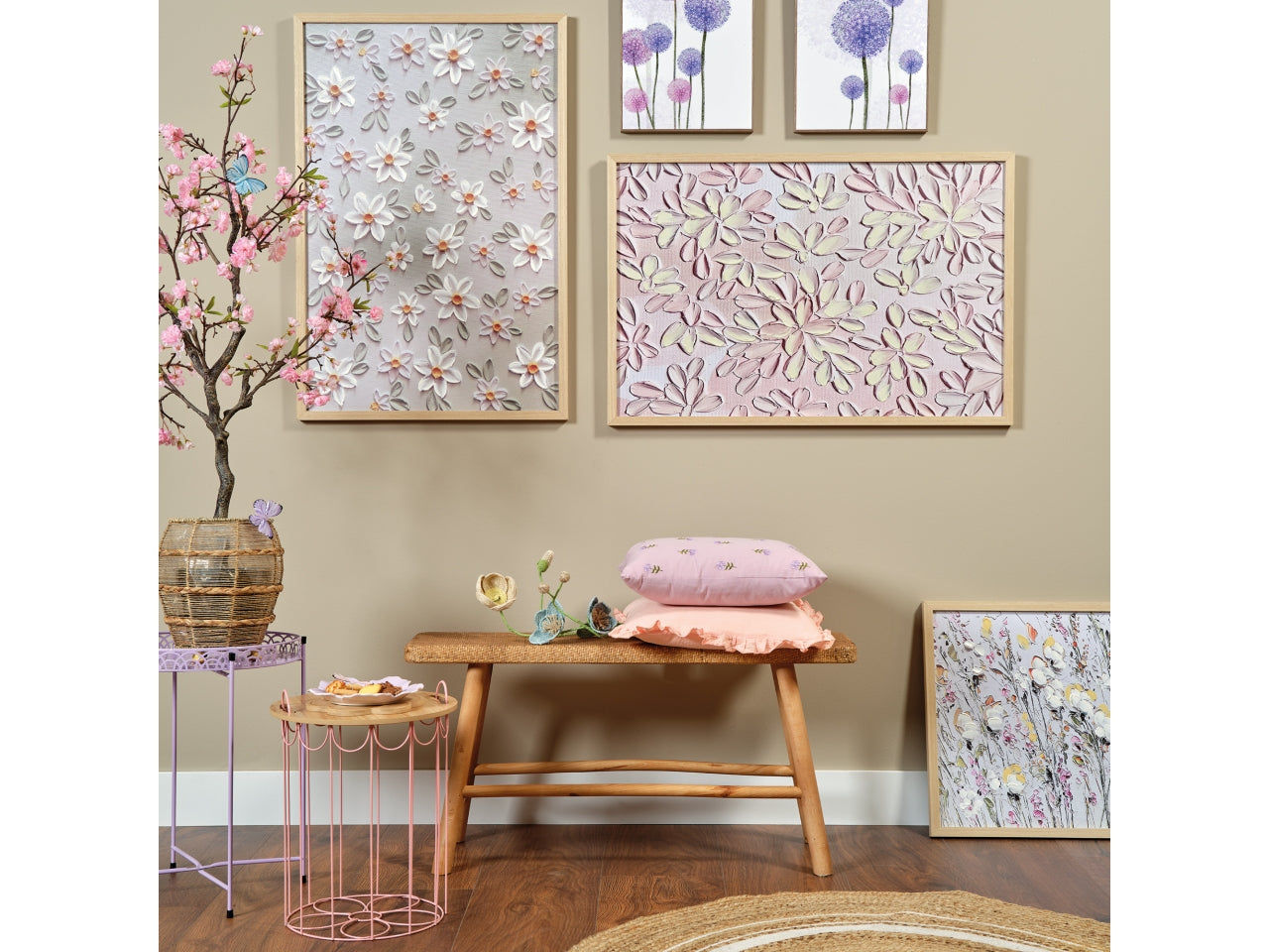 Quadro casa country con stampa fiori in lilla, cornice ultra sottile - 30x40cm - Kaemingk