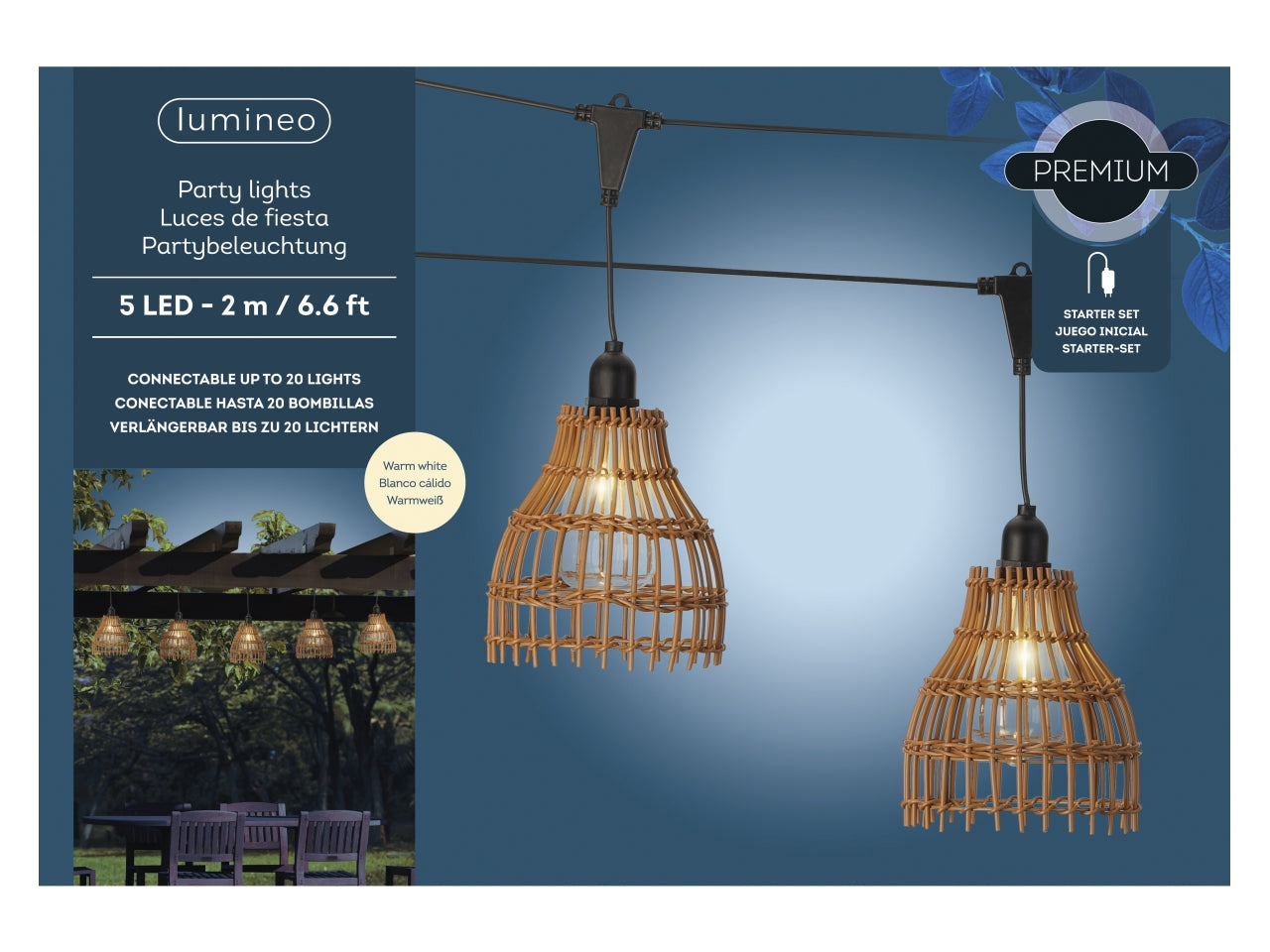 Catena Luminosa da Esterno con 5 Lampadine Bianco Caldo, 2m - Collegabili fino a 20 Luci - Stile Etnico, Impermeabilità IP44 - Kaemingk