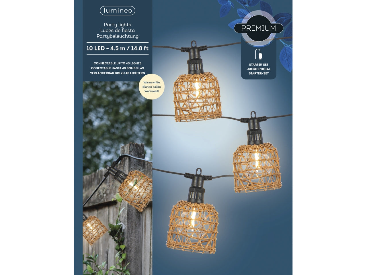 Catena luci esterno 4,5m con campane, 10 led bianco caldo per uso interno/esterno, impermeabile ip44, collegabile - Kaemingk