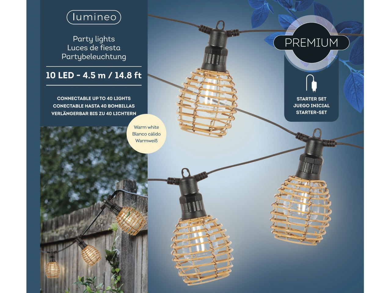 Catena luci esterno 4,5m, 10 led bianco caldo, uso interno/esterno, impermeabile ip44, collegabile fino a 40 luci - Kaemingk