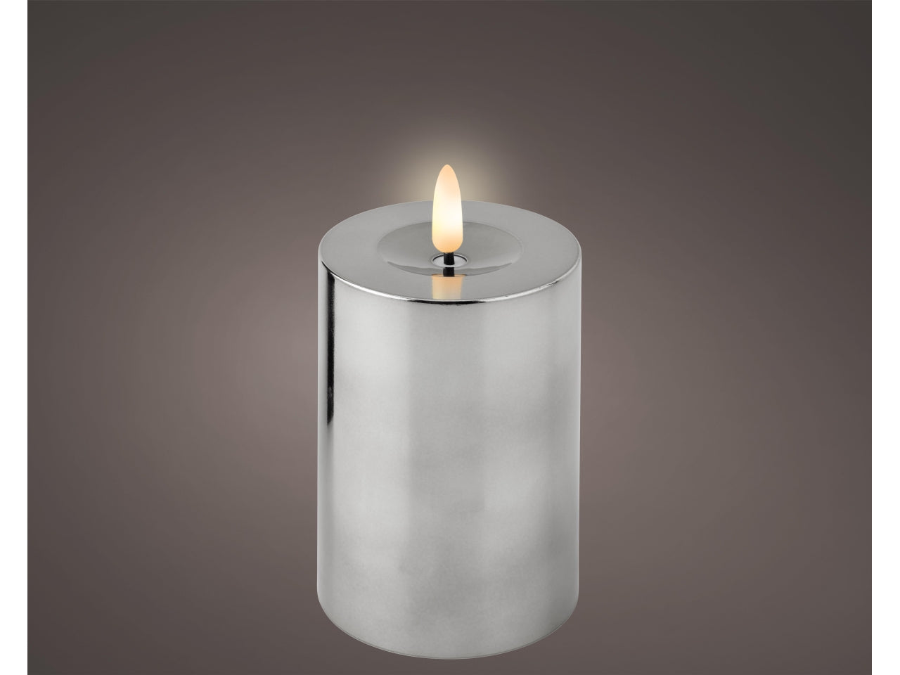 Candela con stoppino e led d.7x12,5cm a batteria argento