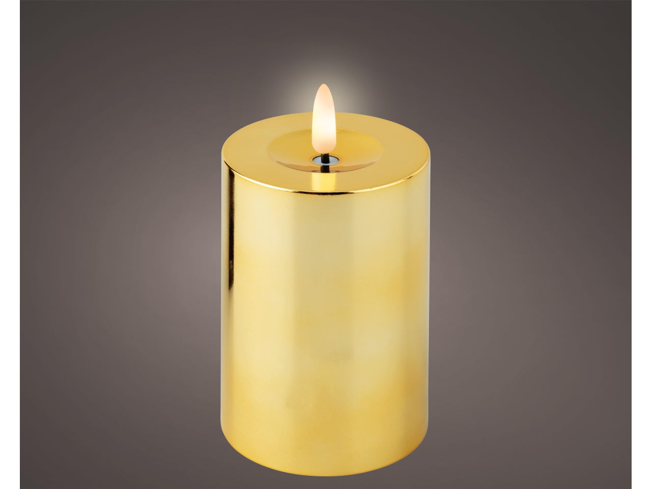 Candela con stoppino e led d.7x12,5cm a batteria oro