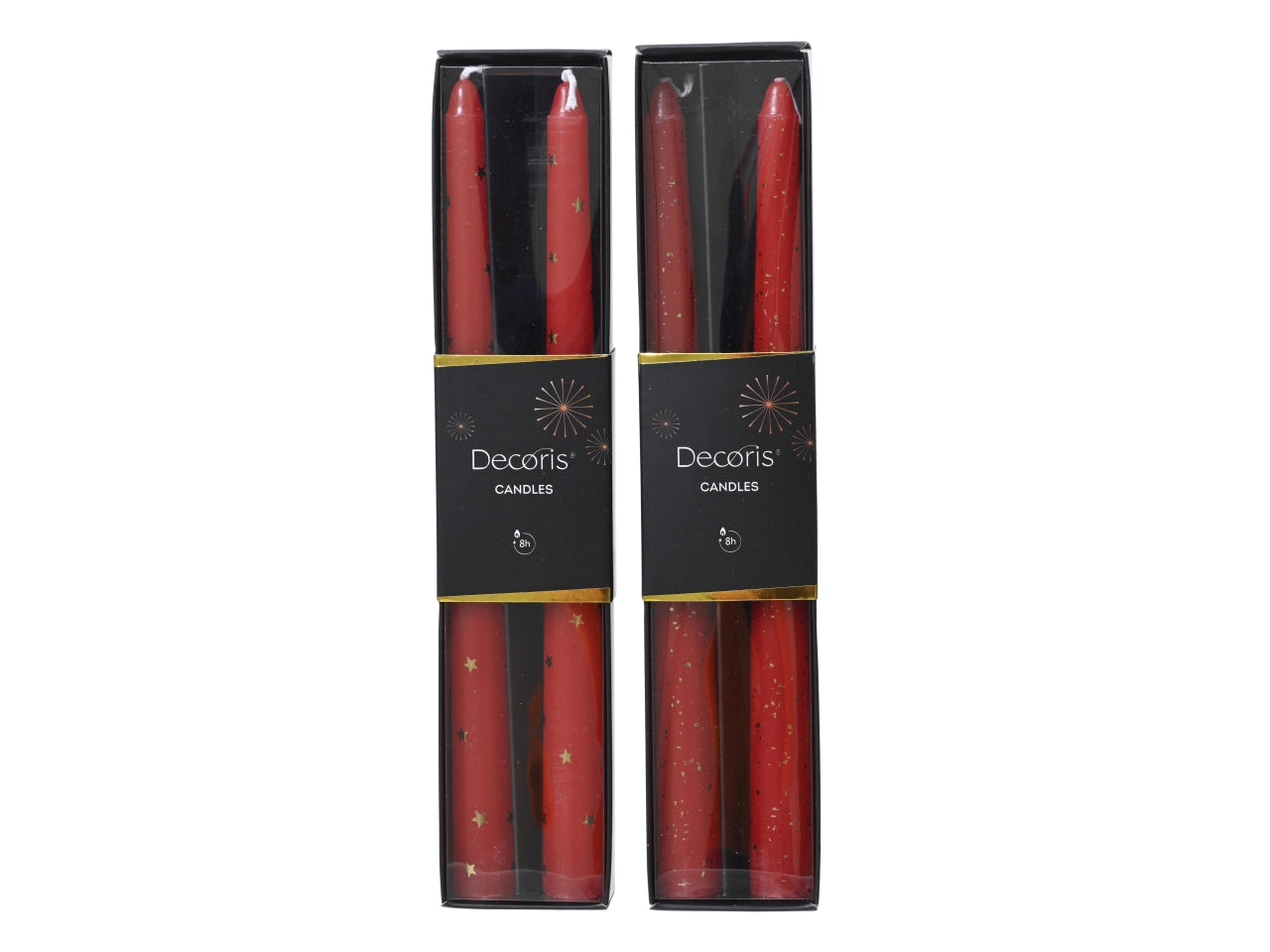 Candela conica rosso con decori dorati d.2,1x25 cm - Decoris