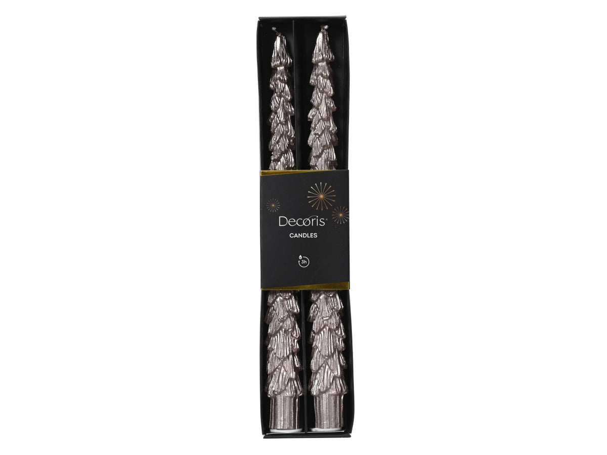 Candela a forma di pino oro rosa in cera d.2,2xh.25 cm, set da 2 pezzi - Decoris Candles