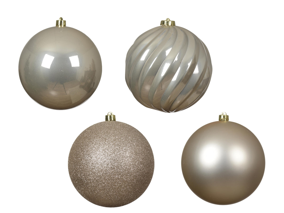 Palla di Natale 14cm in confezione da 4 pezzi beige lucida, opaco e glitter