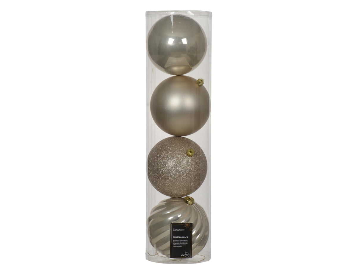 Palla di Natale 14cm in confezione da 4 pezzi beige lucida, opaco e glitter