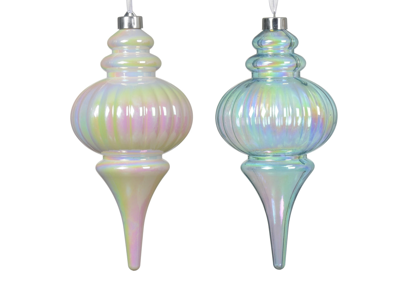 Pendente natalizio bianco e celeste olografico infrangibile in plastica 13x13x27,5 cm - Decoris
