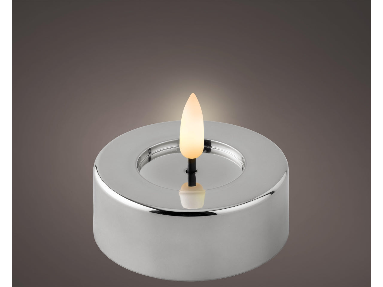 Tealight argentato in plastica con effetto fiamma d.6,5x4,5 cm - Decoris