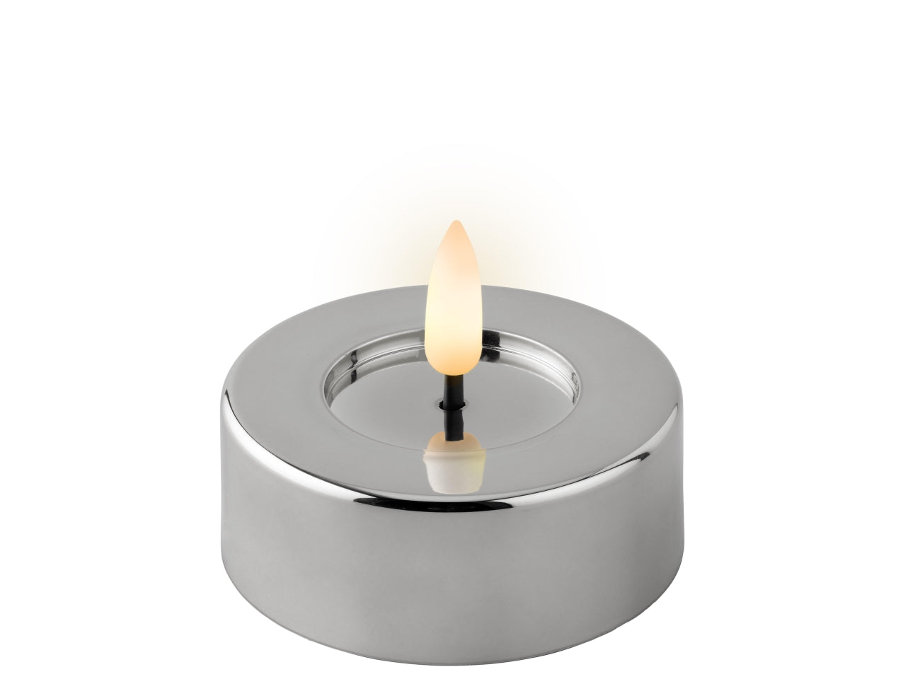 Tealight argentato in plastica con effetto fiamma d.6,5x4,5 cm - Decoris