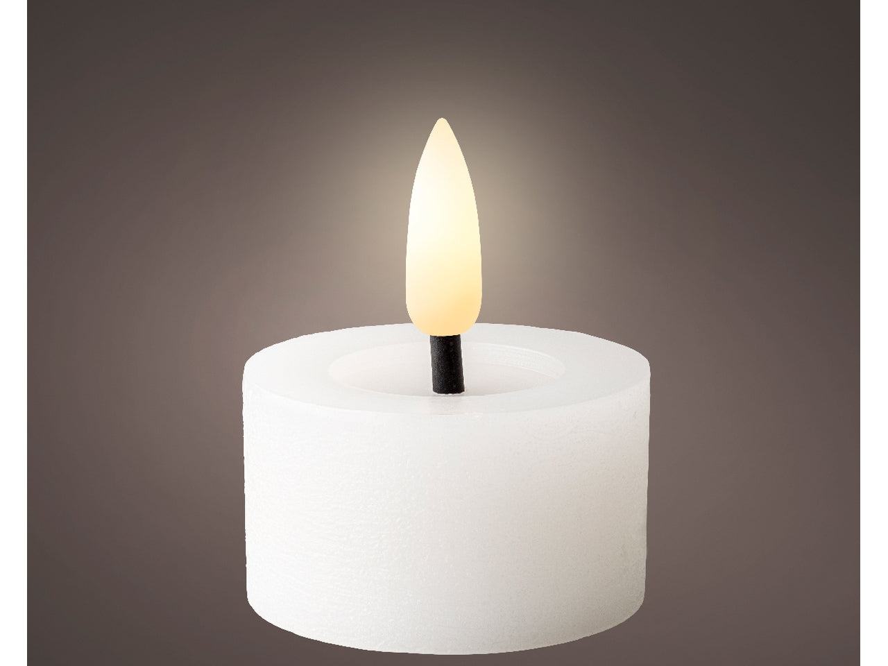 Tealight bianco in cera con luce led bianco caldo diametro 4,4cm x altezza 5,2cm da interno con funzionamento a batteria 1xcr2032 a bottone
