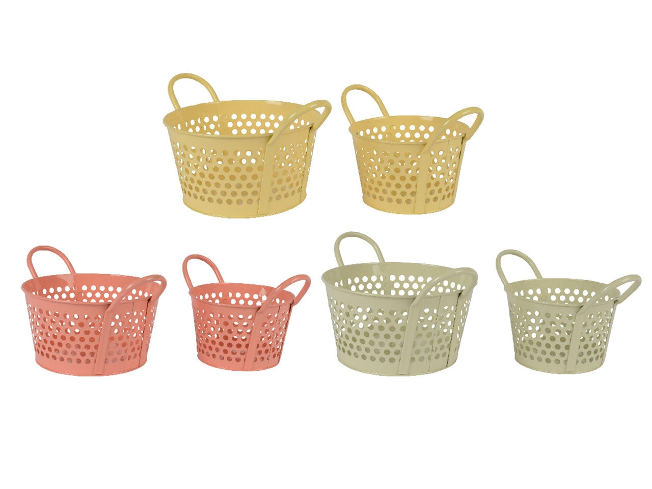 Cestino in metallo con manici misure 29x21cm x altezza 16cm in 3 colori assortiti