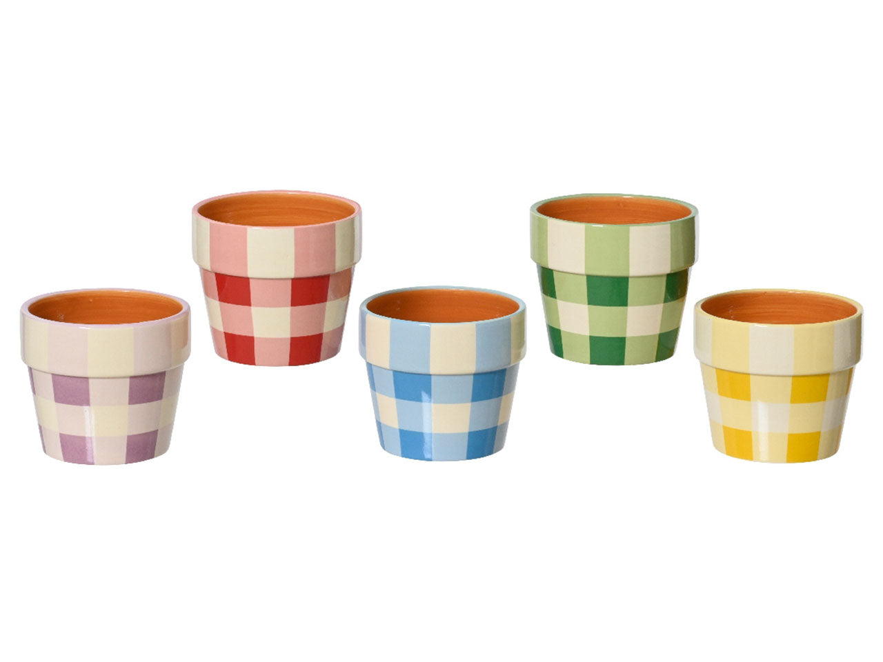 Vaso portapiante in dolomite con fantasia a quadri diametro 10,6cm x altezza 9,3cm in 4 colori assortiti