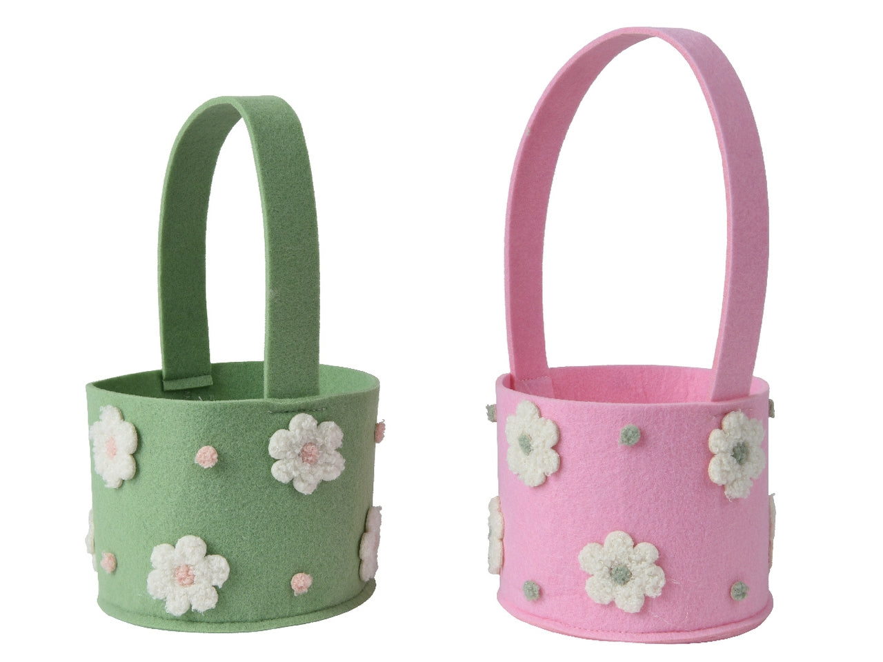 Borsetta in feltro con fiori diametro 15cm x altezza 12cm in 2 colori assortiti