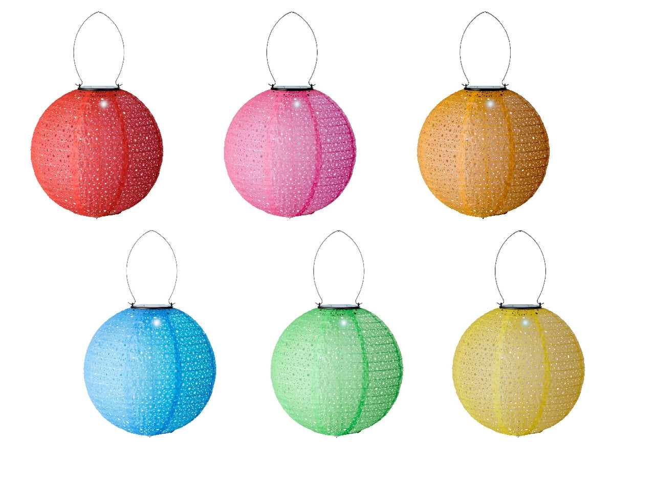 Lanterna solare in nylon diametro 25cm x altezza 23cm in 6 colori assortiti a luce fissa bianco freddo $