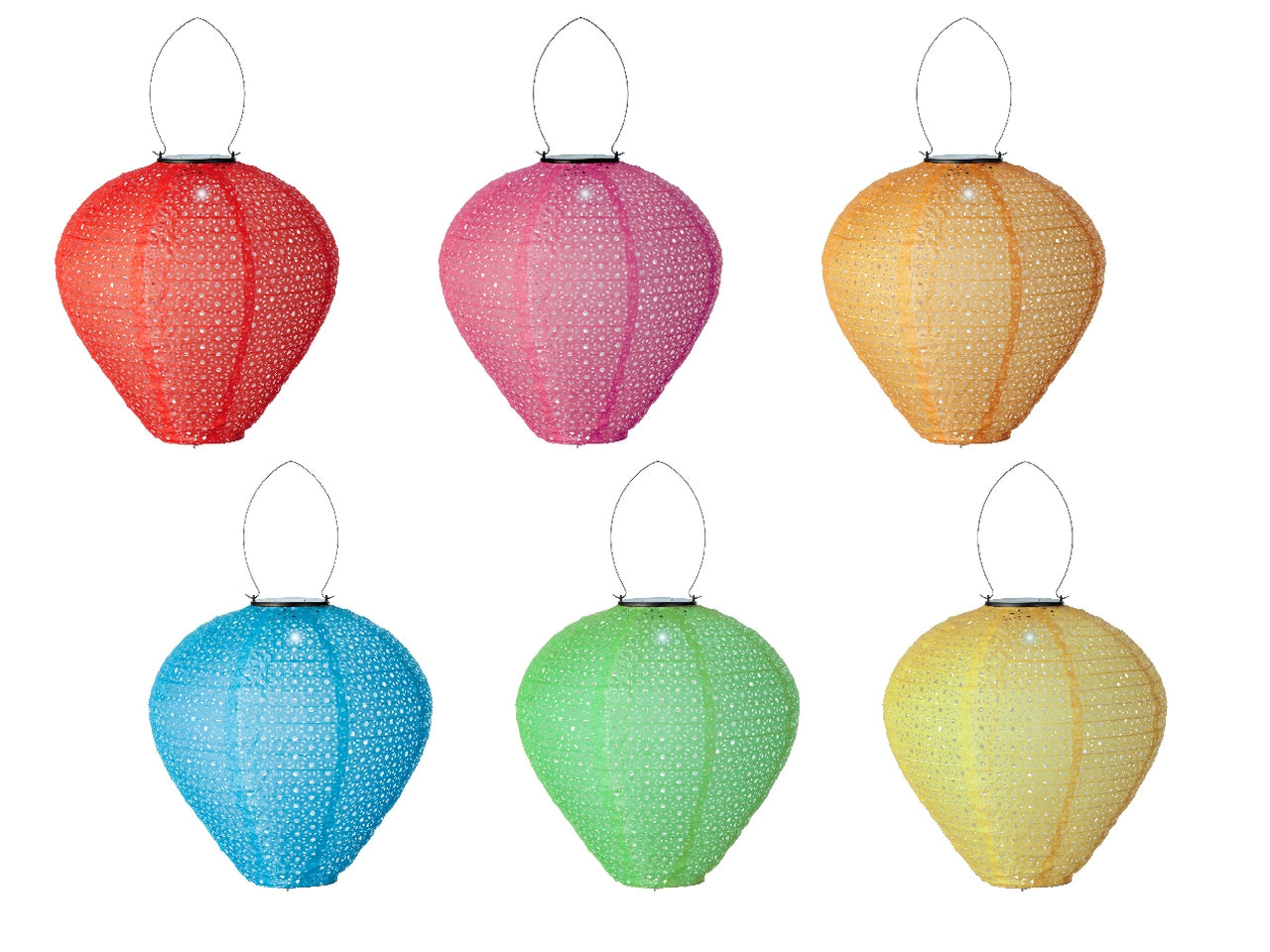 Lanterna solare in nylon diametro 30cm x altezza 28cm in 6 colori assortiti a luce fissa bianco freddo