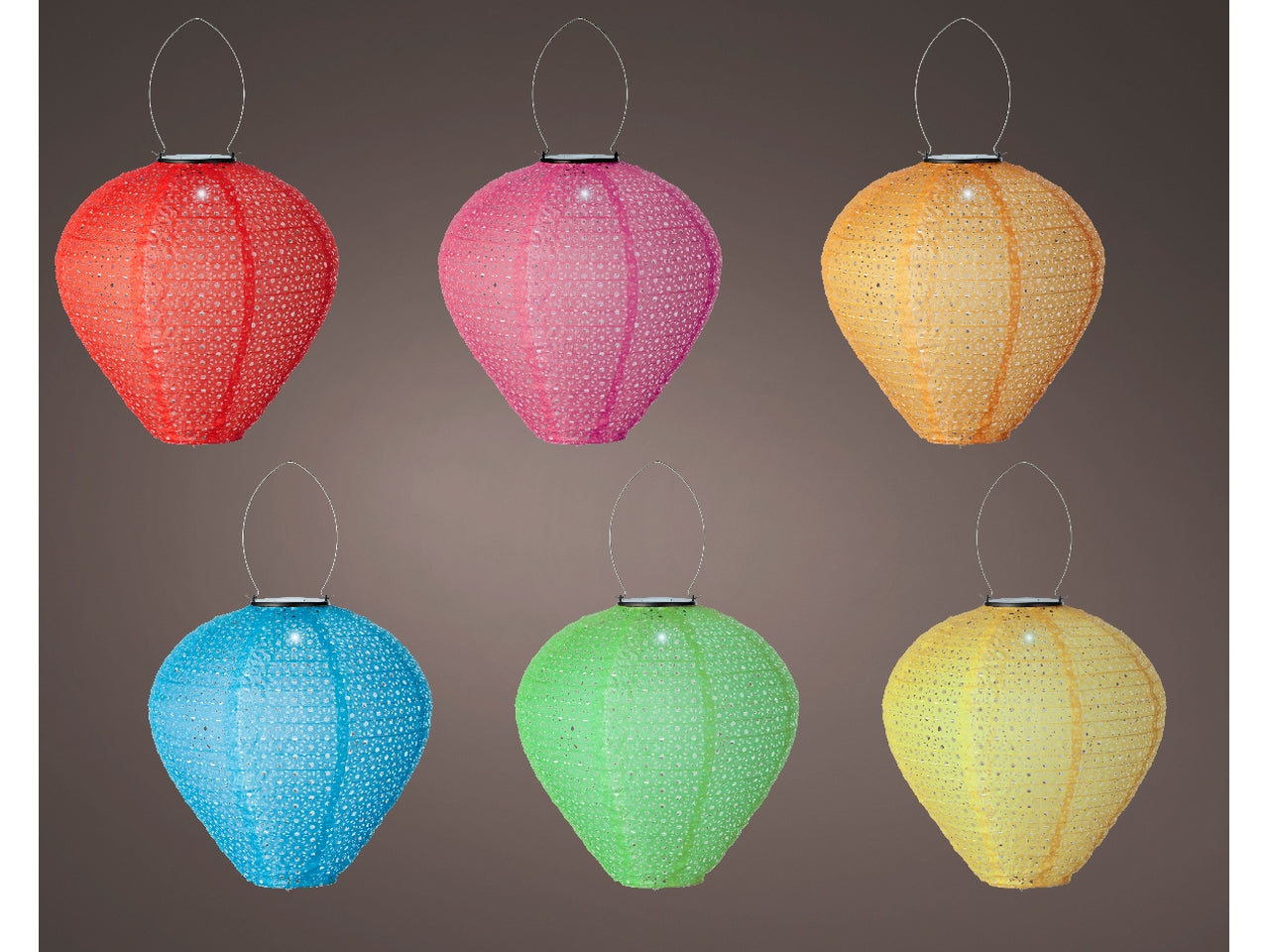 Lanterna solare in nylon diametro 30cm x altezza 28cm in 6 colori assortiti a luce fissa bianco freddo