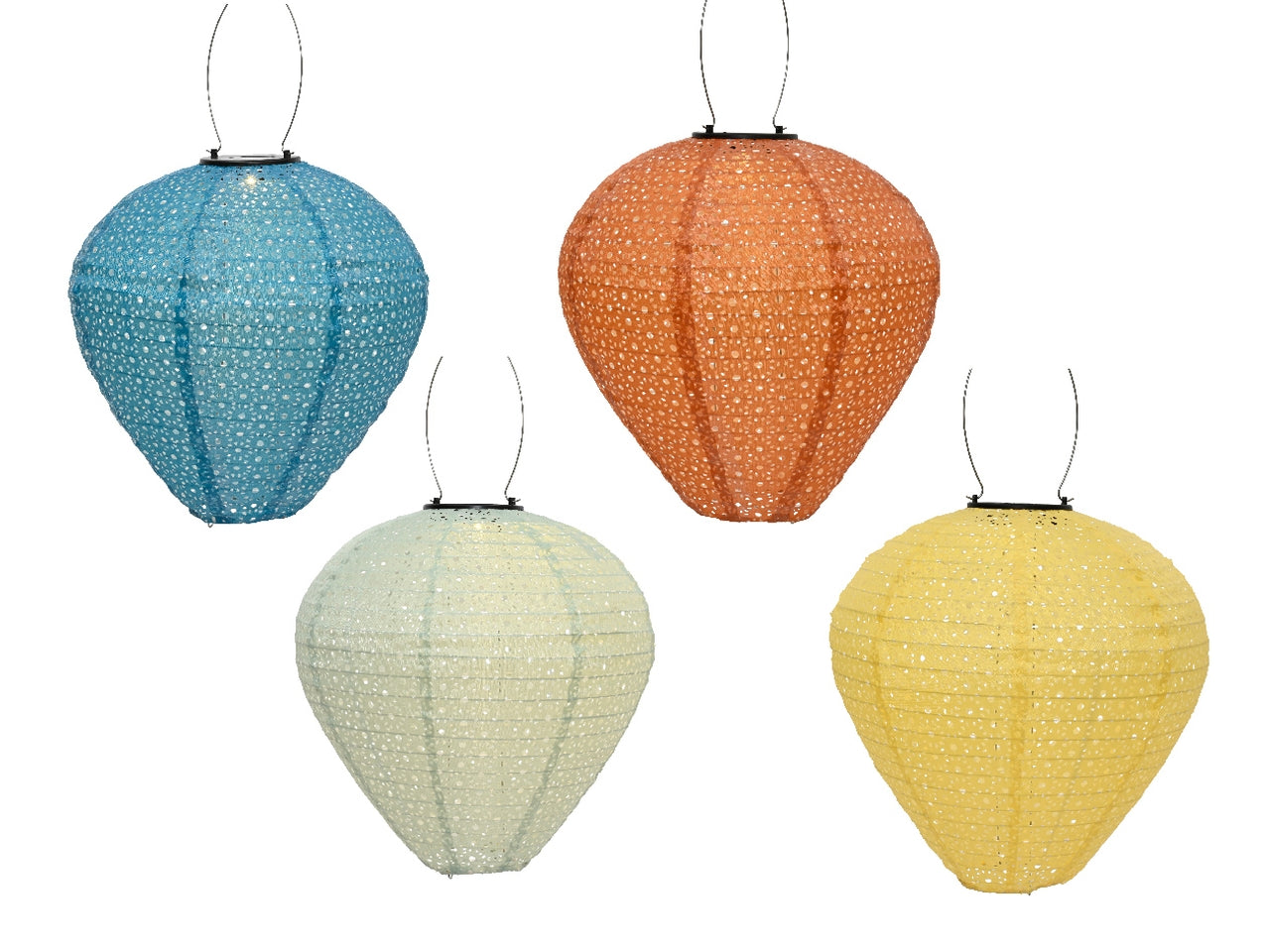 Lanterna solare in nylon diametro 30cm x altezza 28cm in 4 colori assortiti a luce fissa bianco caldo